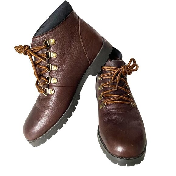 Main Woods Brown Leather Hiking Boots Women's Sz 6M Gorpcore Outdoor Chore Boots - Picture 5 of 11